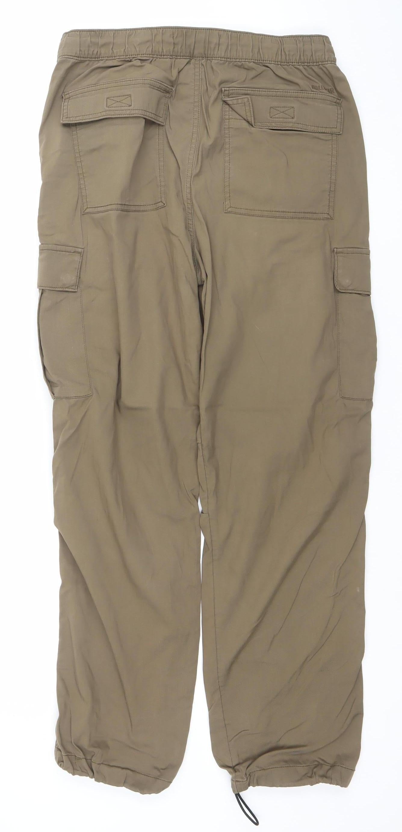 Hollister Men Brown Cargo Parachute Pants S Elastic Waist