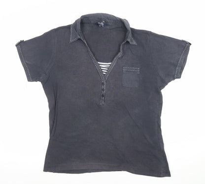 Maine New England Women's Blue Cotton Polo Shirt Size 14 Short Sleeve