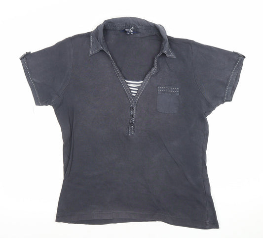 Maine New England Women's Blue Cotton Polo Shirt Size 14 Short Sleeve