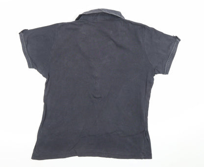 Maine New England Women's Blue Cotton Polo Shirt Size 14 Short Sleeve