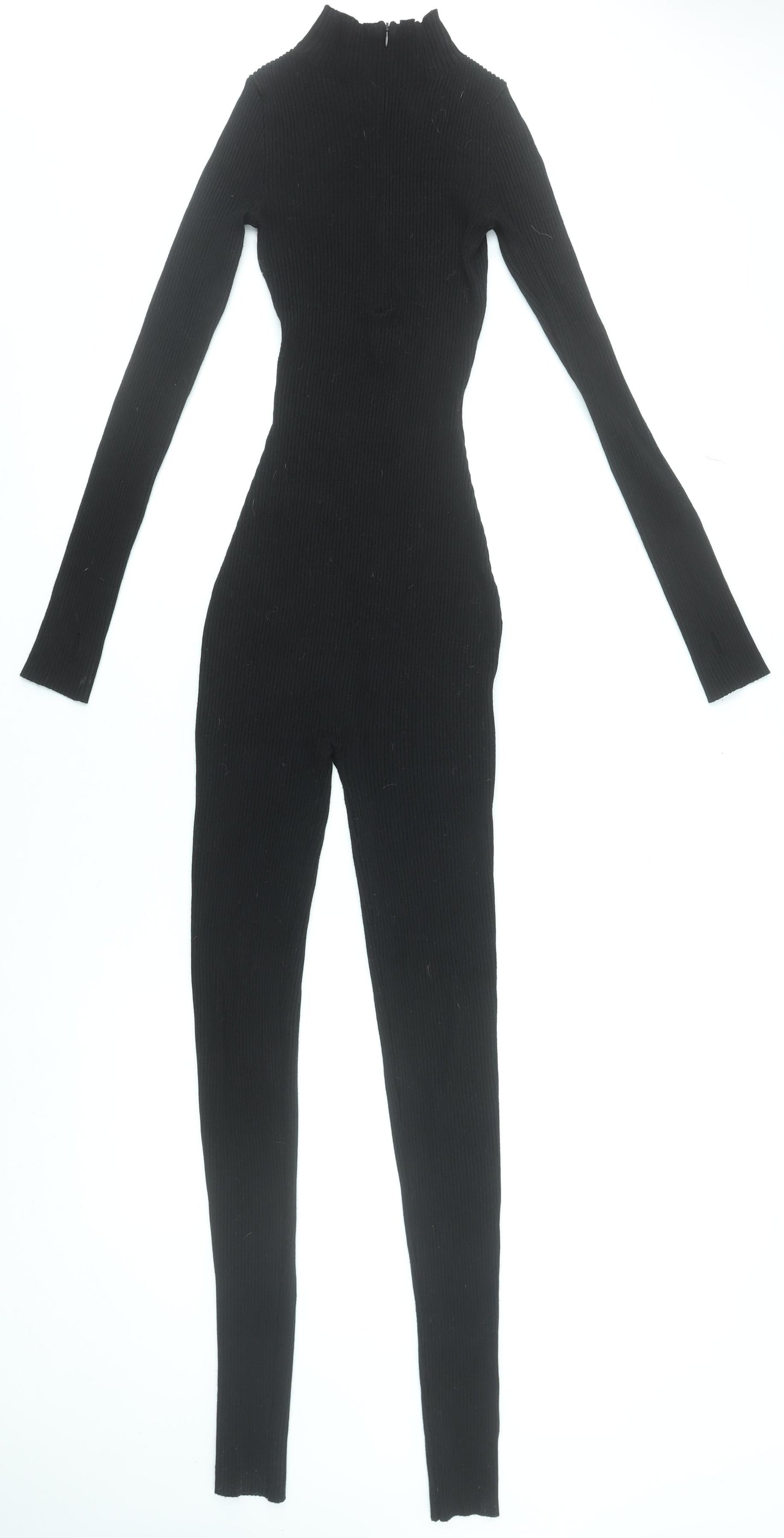 PrettyLittleThing Women’s Black Ribbed Long Sleeve Mock Neck Catsuit XS