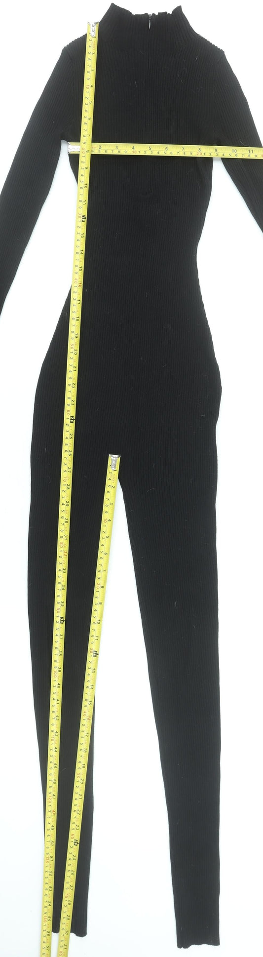 PrettyLittleThing Women’s Black Ribbed Long Sleeve Mock Neck Catsuit XS