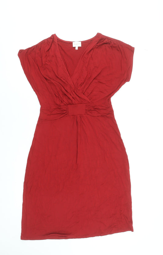 East Women Red Viscose Wrap Knee Length Dress Size 10