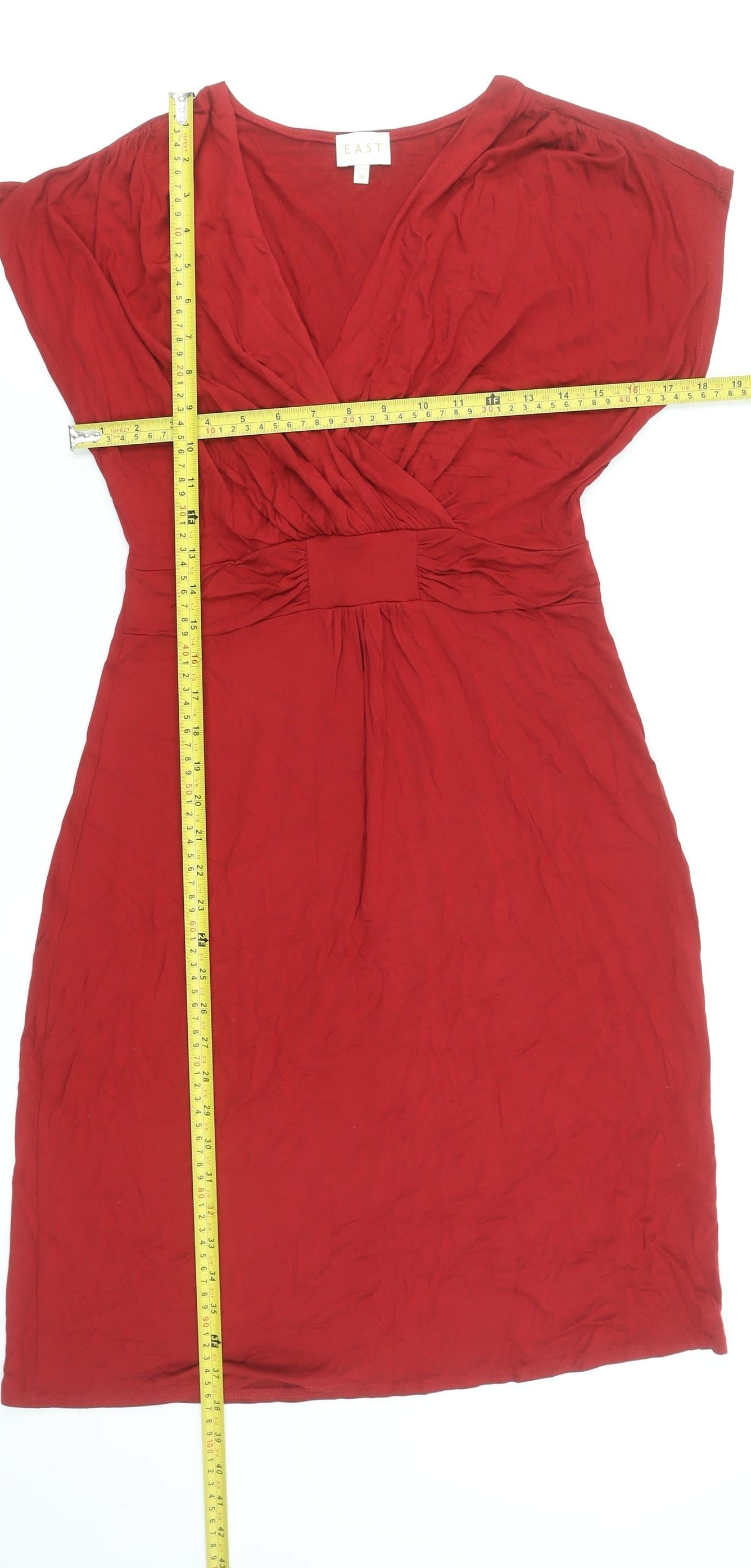East Women Red Viscose Wrap Knee Length Dress Size 10