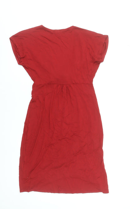 East Women Red Viscose Wrap Knee Length Dress Size 10