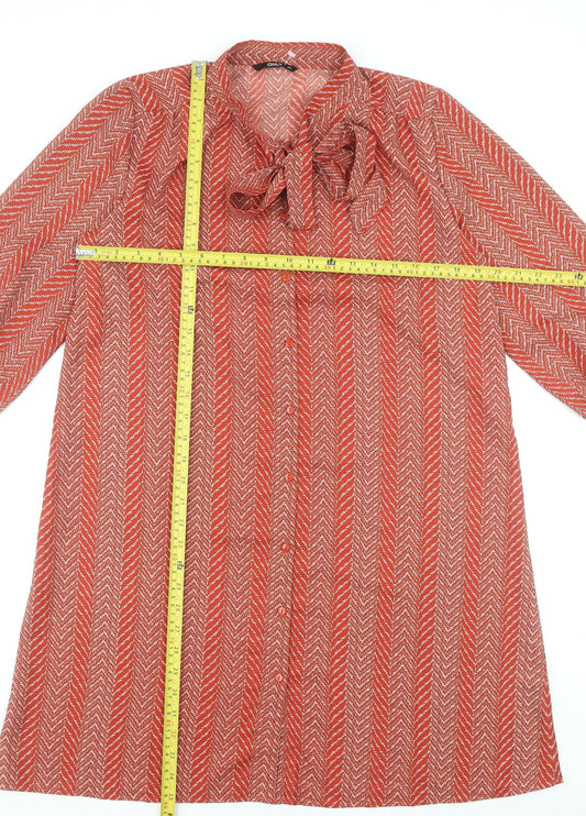 ONLY Women Red Chevron Shift Dress Size 10 Bow Neck 3/4 Sleeve