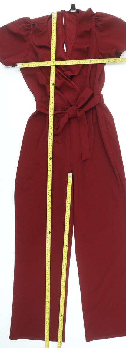 New Look Women's Red Short Sleeve Belted Jumpsuit Size 8