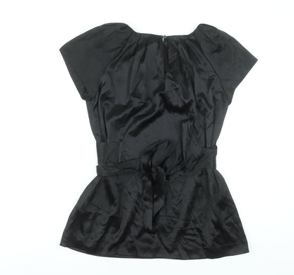 DKNY Women’s Black Silk Wrap Blouse Size 8 Short Sleeve Satin Top