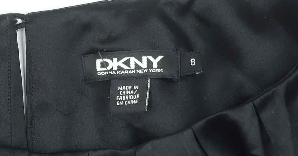 DKNY Women’s Black Silk Wrap Blouse Size 8 Short Sleeve Satin Top