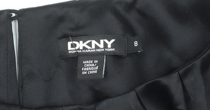 DKNY Women’s Black Silk Wrap Blouse Size 8 Short Sleeve Satin Top