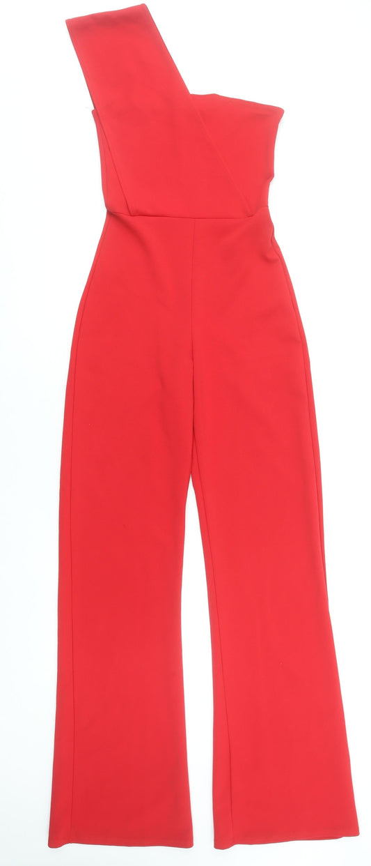 PrettyLittleThing Women Red One Shoulder Jumpsuit UK 6 Polyester Blend