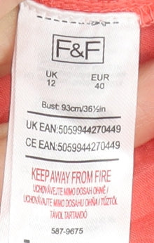 F&F Women’s Pink Cotton Embroidered V-Neck Knee Length Dress Size 12