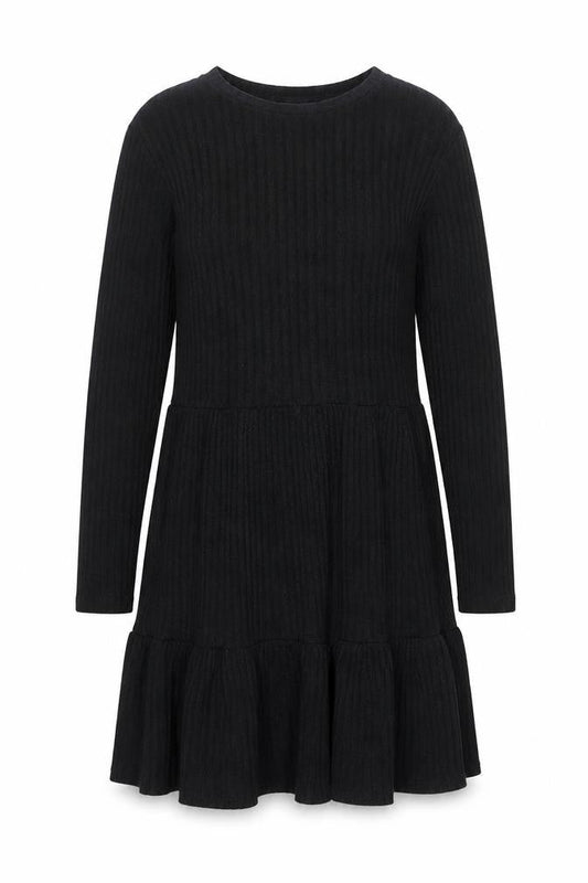 Zara Women Black Knit Trapeze Swing Dress Size M Long Sleeve