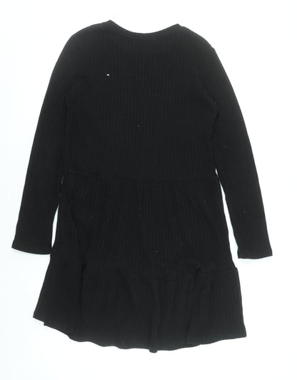 Zara Women Black Knit Trapeze Swing Dress Size M Long Sleeve