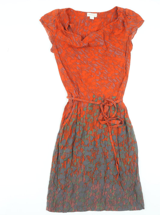 Monsoon Women’s Orange Viscose Fit & Flare Cowl Neck Dress Size 8