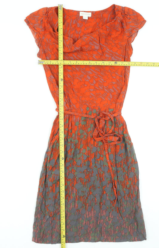 Monsoon Women’s Orange Viscose Fit & Flare Cowl Neck Dress Size 8