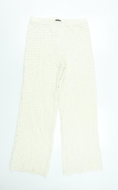 F&F Women Ivory Textured Stretch Knit Trousers Mid Rise M