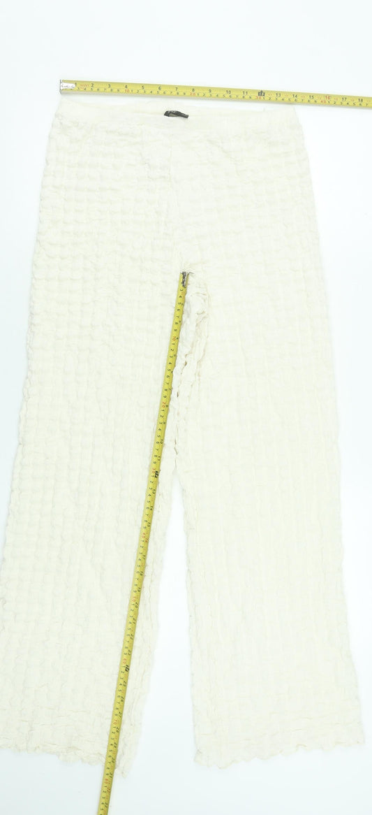 F&F Women Ivory Textured Stretch Knit Trousers Mid Rise M
