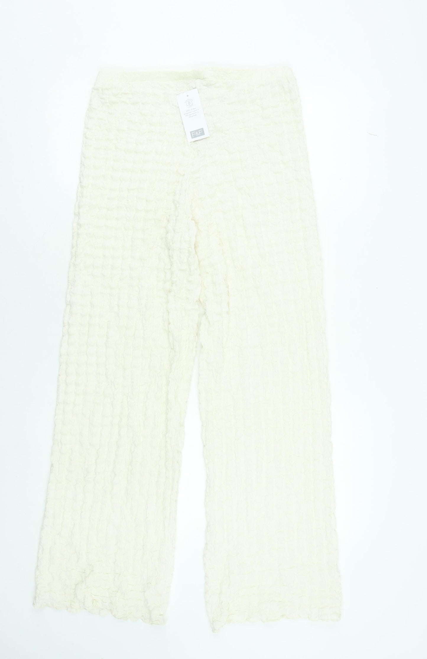 F&F Women Ivory Textured Stretch Knit Trousers Mid Rise M