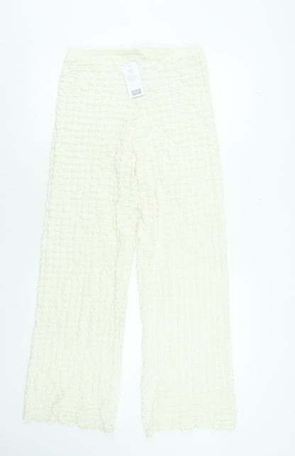 F&F Women Ivory Textured Stretch Knit Trousers Mid Rise M