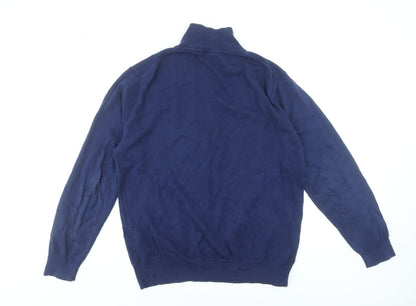 Gant Men’s Blue Cotton Henley Jumper L High Neck Classic Knit