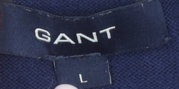 Gant Men’s Blue Cotton Henley Jumper L High Neck Classic Knit