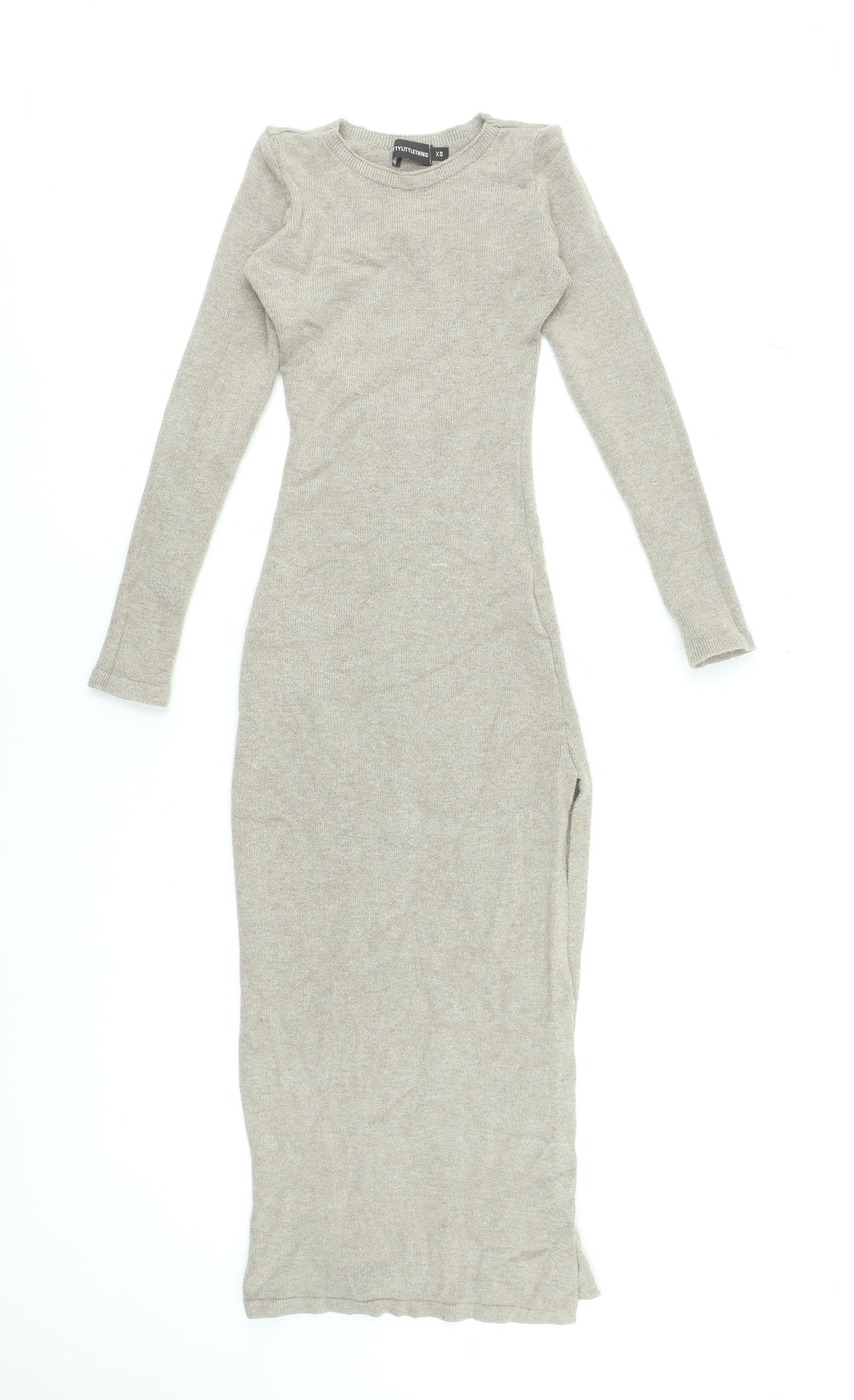 PrettyLittleThing Women’s Beige Long Sleeve Bodycon Knit Dress XS