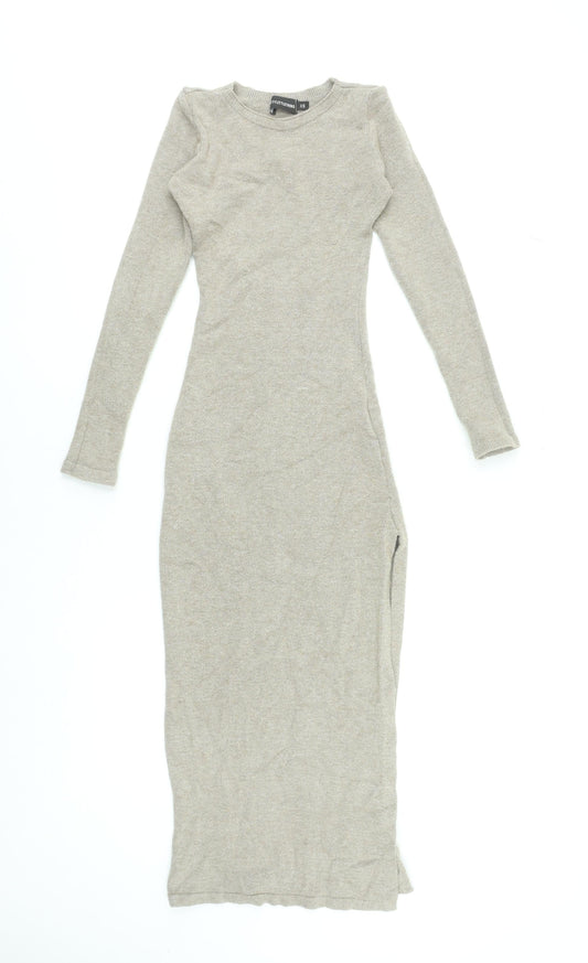 PrettyLittleThing Women’s Beige Long Sleeve Bodycon Knit Dress XS