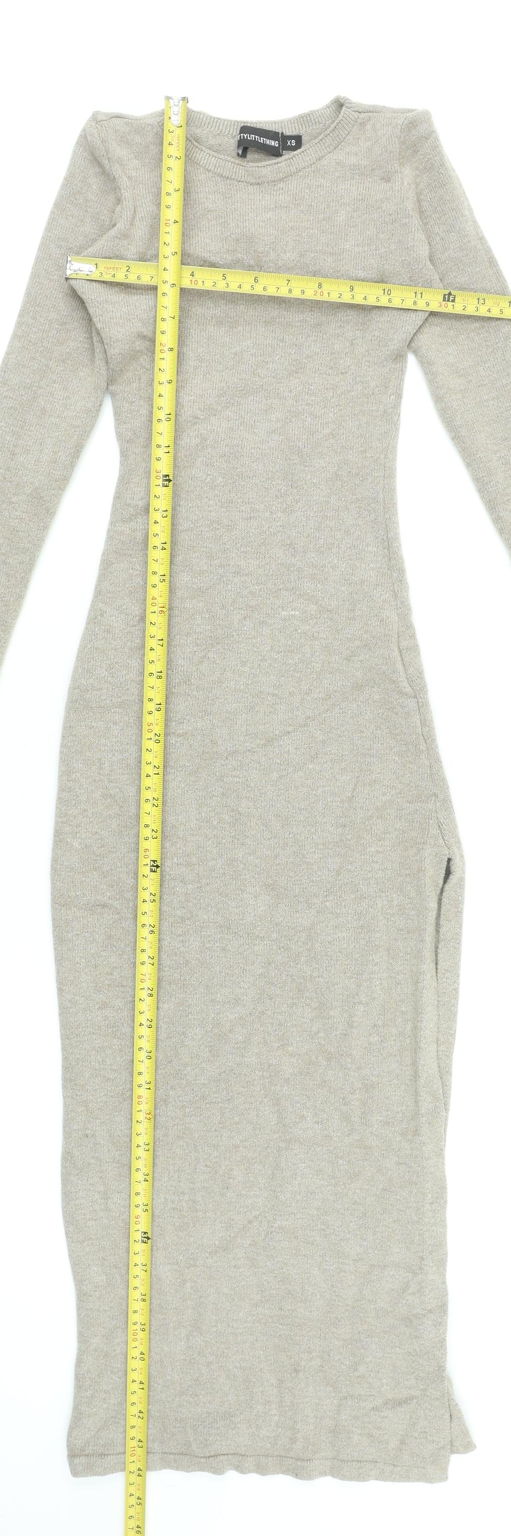 PrettyLittleThing Women’s Beige Long Sleeve Bodycon Knit Dress XS