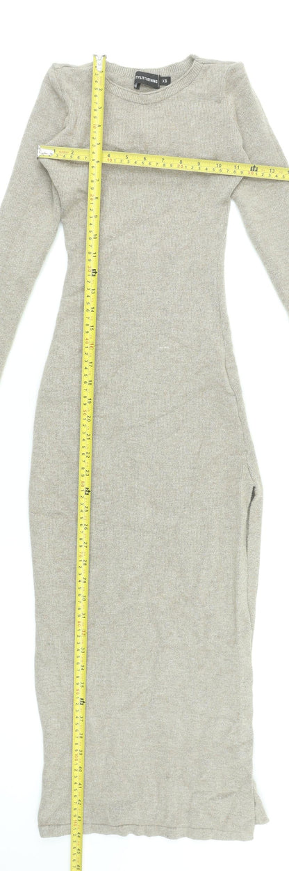 PrettyLittleThing Women’s Beige Long Sleeve Bodycon Knit Dress XS