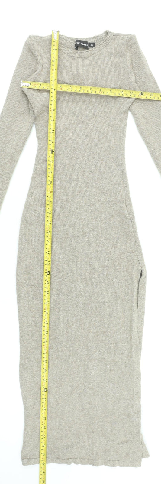 PrettyLittleThing Women’s Beige Long Sleeve Bodycon Knit Dress XS