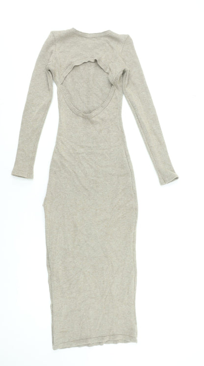 PrettyLittleThing Women’s Beige Long Sleeve Bodycon Knit Dress XS