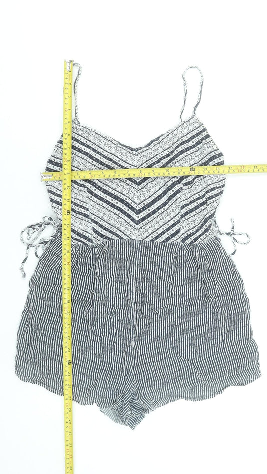 Bershka Women Black & White Stripe Boho Playsuit Size M Summer Romper