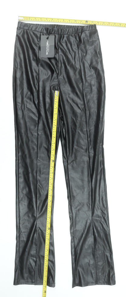 Pretty Little Thing Women's Black Faux Leather Straight Trousers Size 12