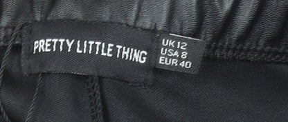 Pretty Little Thing Women's Black Faux Leather Straight Trousers Size 12