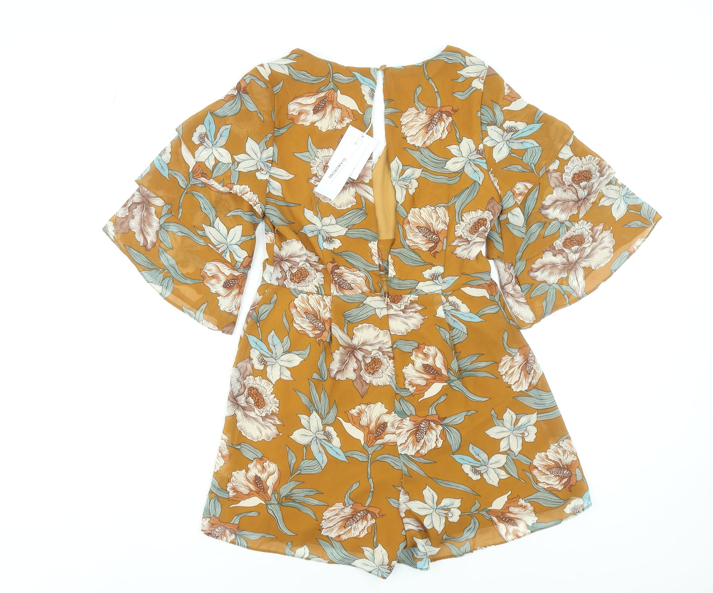 Glamorous Women’s Brown Floral 3/4 Sleeve V-Neck Playsuit Size 12