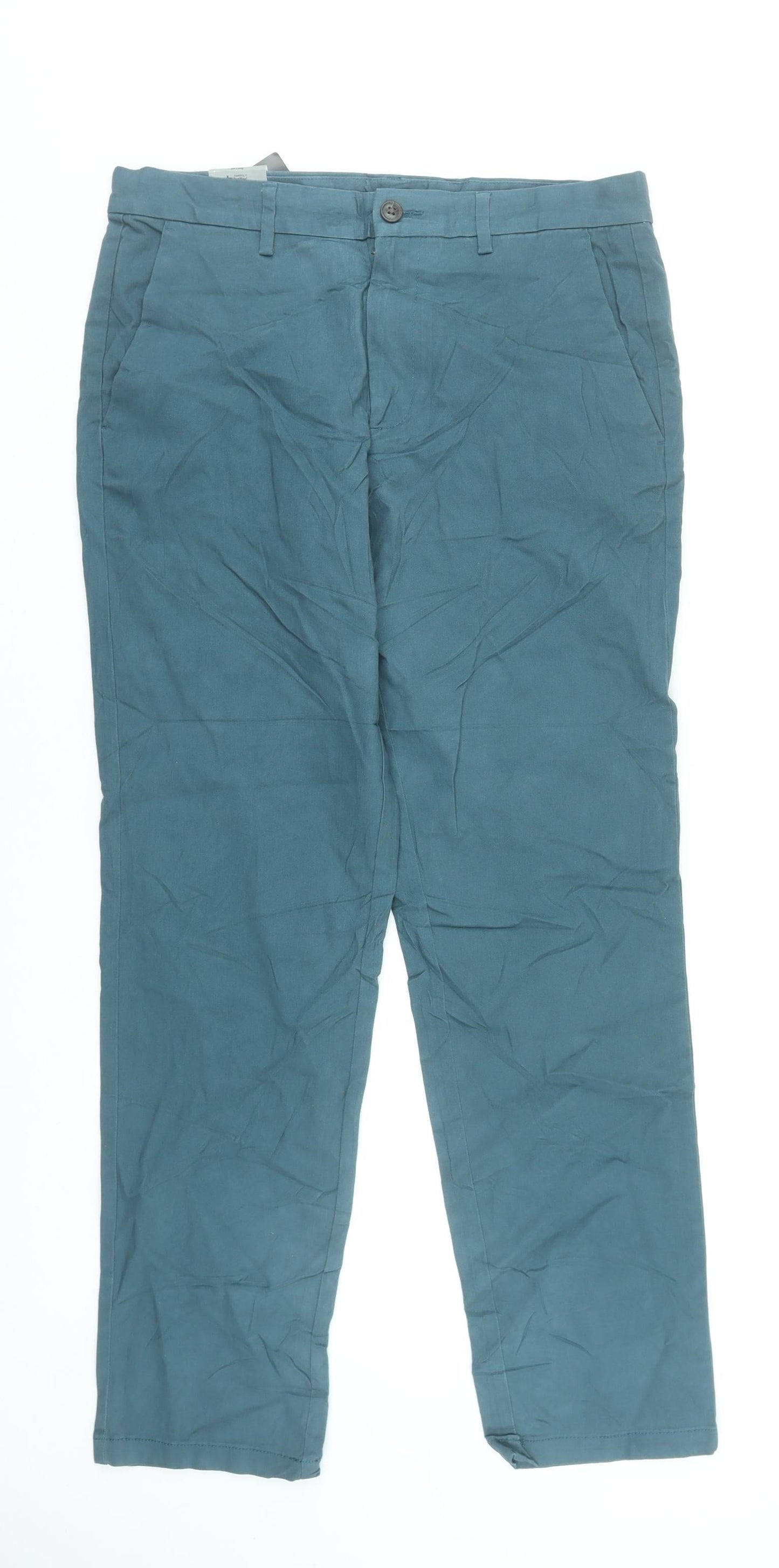 Tu Men Blue Cotton Blend Chino Trousers 34L Regular Fit