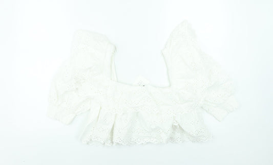 Womens UK Size M Zara White Cropped Blouse