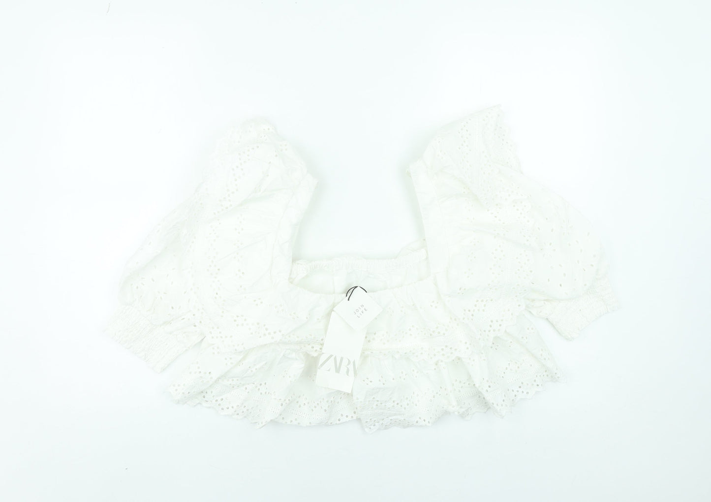 Womens UK Size M Zara White Cropped Blouse
