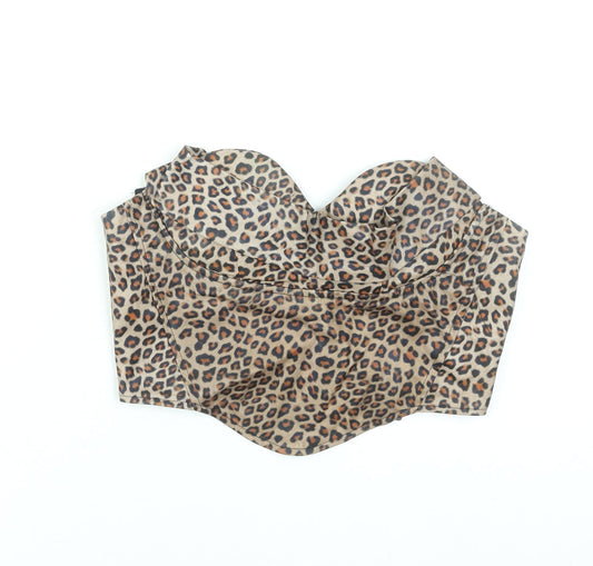 PrettyLittleThing Women’s Brown Leopard Print Strapless Cropped Top UK 8