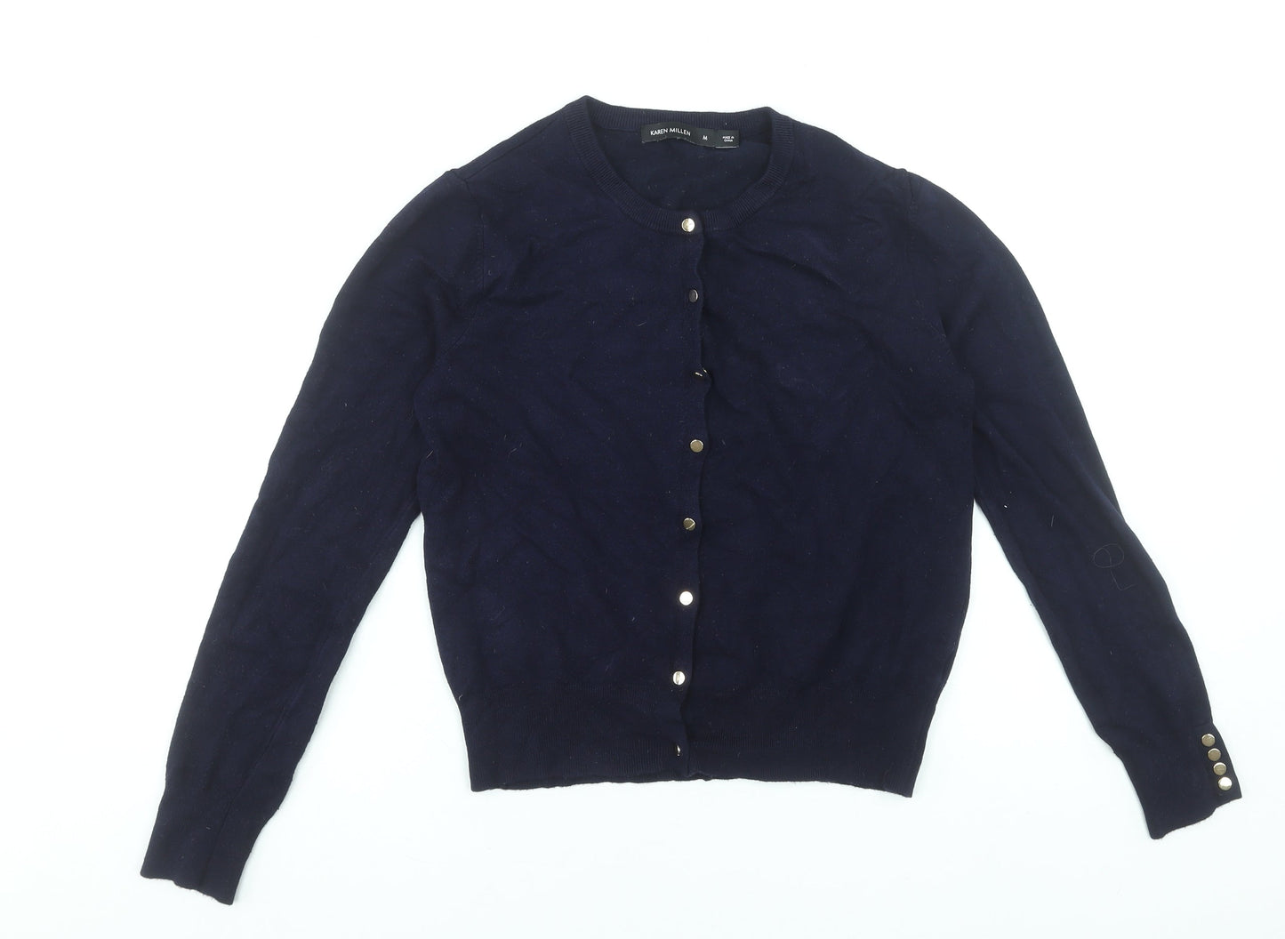 Karen Millen Women's Blue Button-Up Crew Neck Cardigan Size M