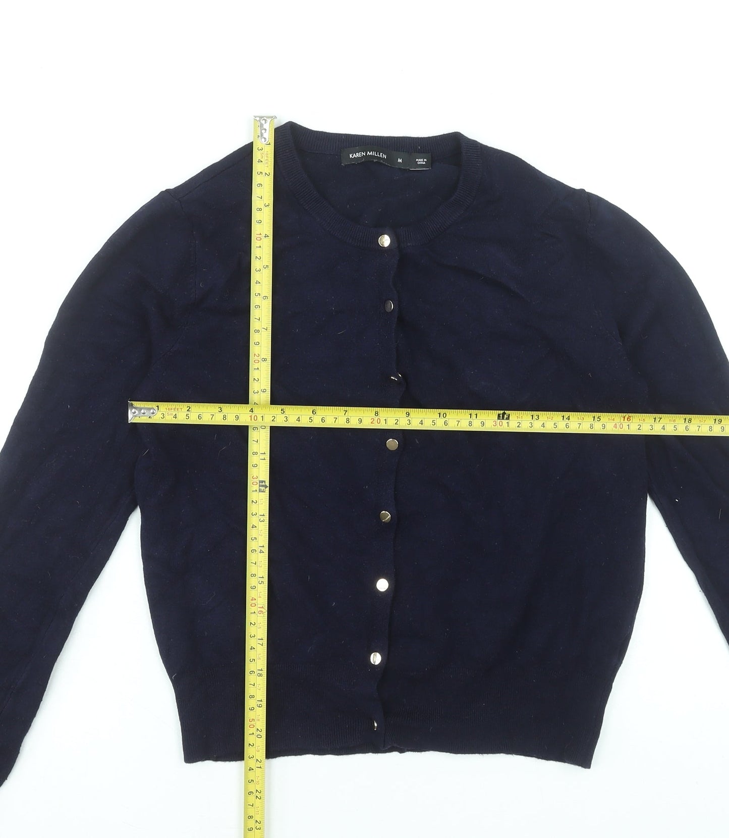 Karen Millen Women's Blue Button-Up Crew Neck Cardigan Size M