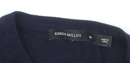 Karen Millen Women's Blue Button-Up Crew Neck Cardigan Size M