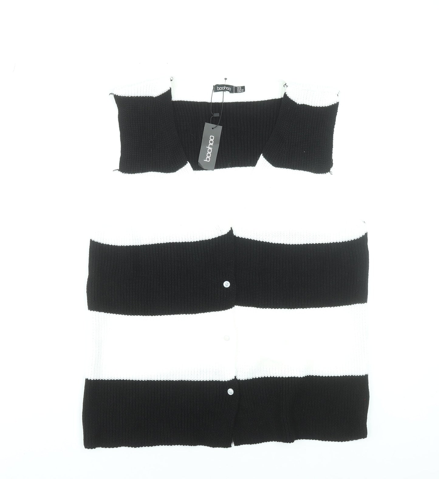 Boohoo Women’s Black & White Striped Knit Sleeveless Cardigan UK 16