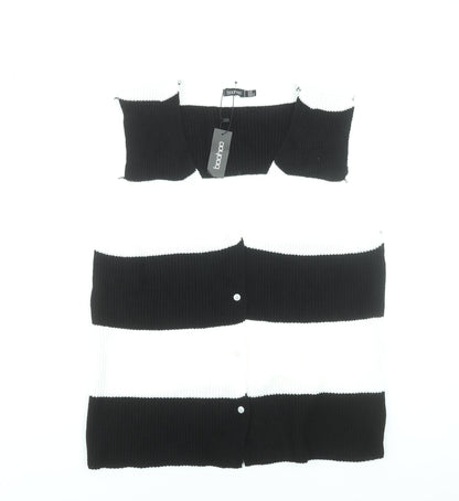 Boohoo Women’s Black & White Striped Knit Sleeveless Cardigan UK 16