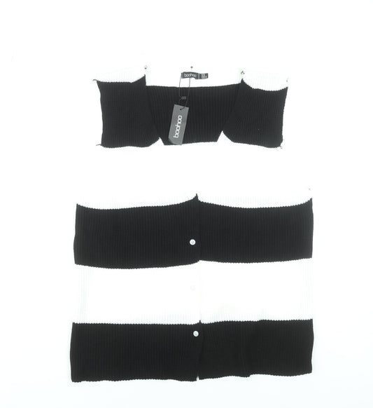 Boohoo Women’s Black & White Striped Knit Sleeveless Cardigan UK 16