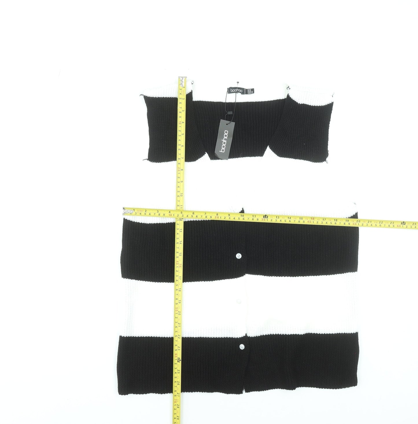 Boohoo Women’s Black & White Striped Knit Sleeveless Cardigan UK 16