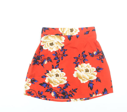 Boohoo Women’s Red Floral A-Line Short Skirt Size 8 Polyester