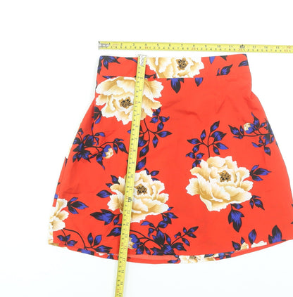 Boohoo Women’s Red Floral A-Line Short Skirt Size 8 Polyester