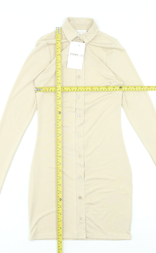 Femme Luxe Women’s Beige Button Front Collared Shirt Dress Size 6